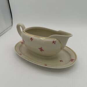 Johann Haviland Bavaria Gravy Boat Attached Underplate Floral Germany